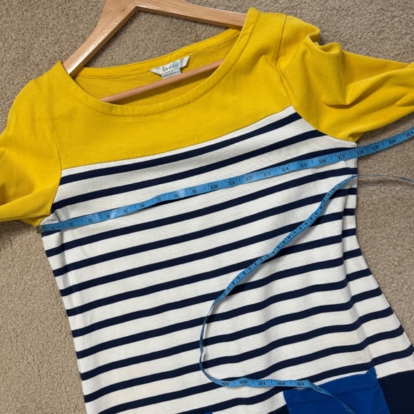 Boden Cotton Shirt Dress Yellow Navy White Stripe Contrast Sleeve Front Pockets - Picture 6 of 10